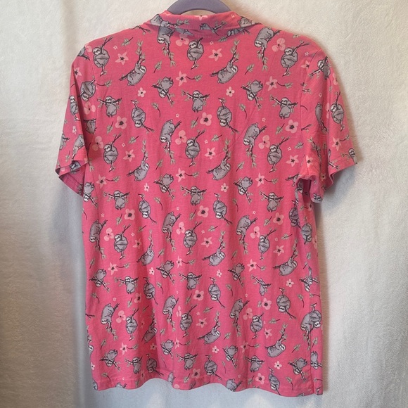 la Vie en Rose Pink Sloth Print Pajama Top | Button Down Shirt PJ - Picture 6 of 9